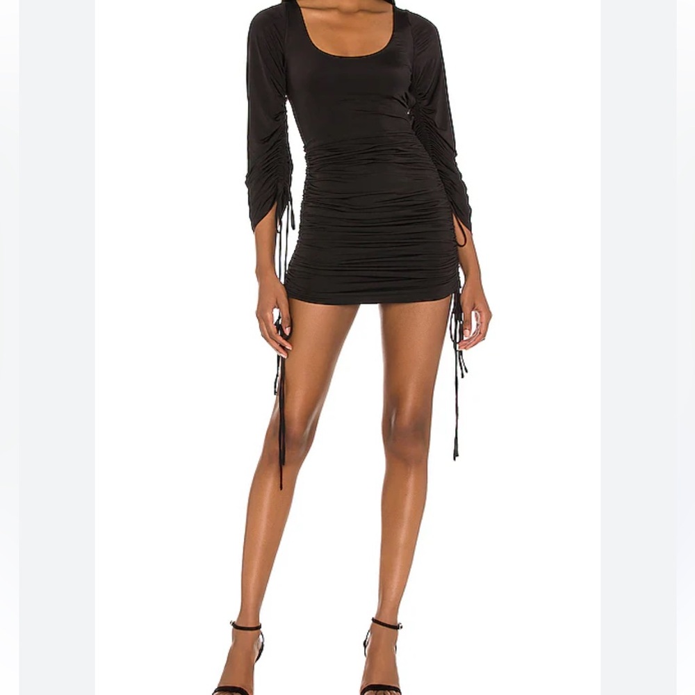 Revolve H:OURS Black Essen Long Sleeve Ruched Body Con Mini Dress S